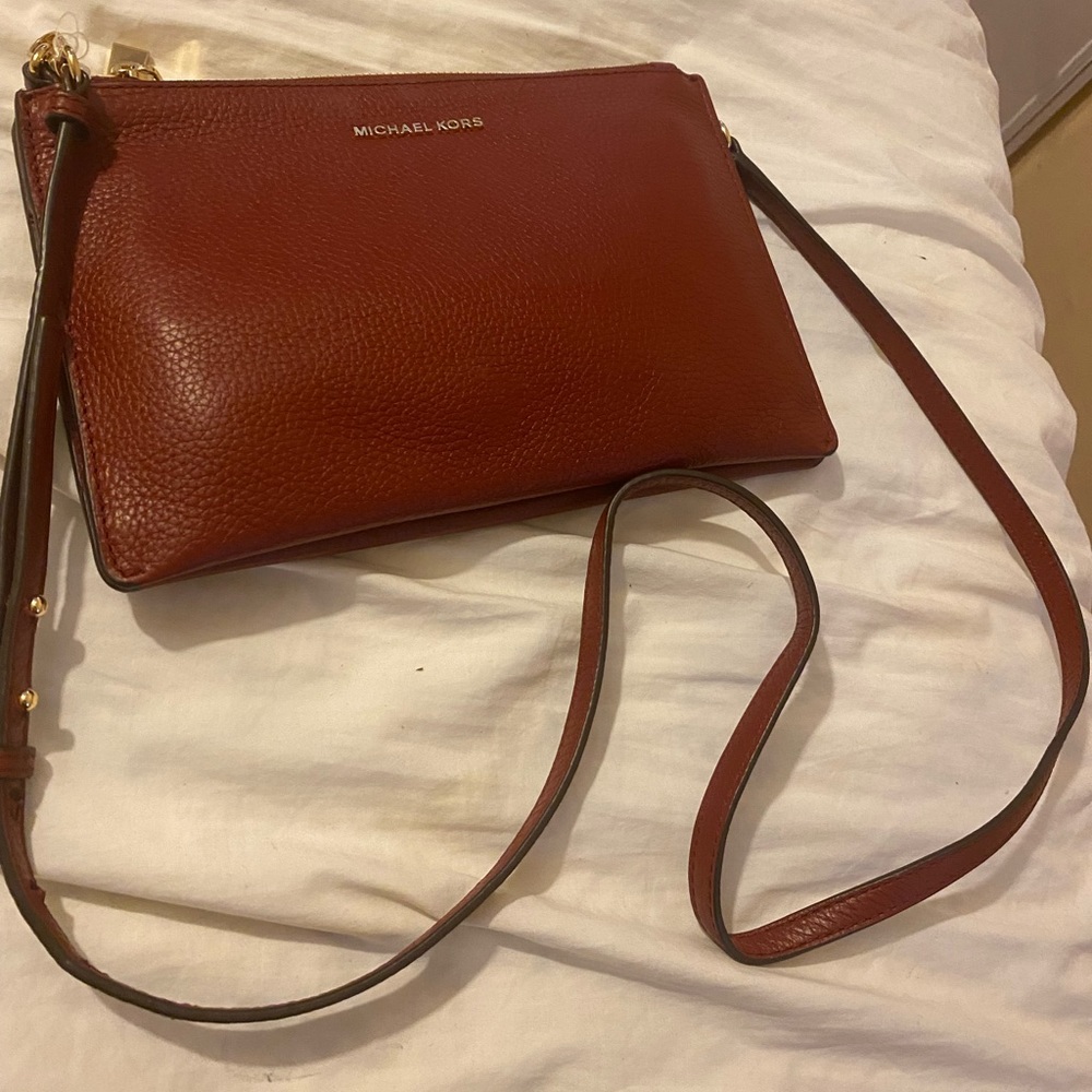 Michael Kors Red Cherry Leather Crossbody Bag New Without Tag .